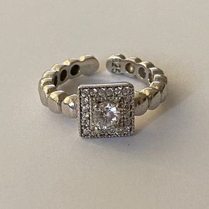 925 Sterling silver size adjustable cz square ring
